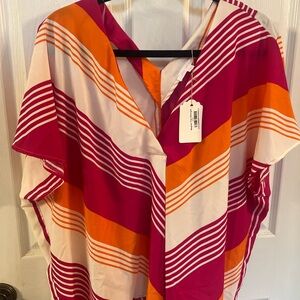 Ces Femme Pink and Orange Striped Blouse